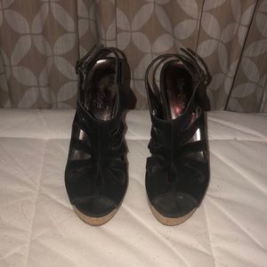 Black wedge heels, size 8